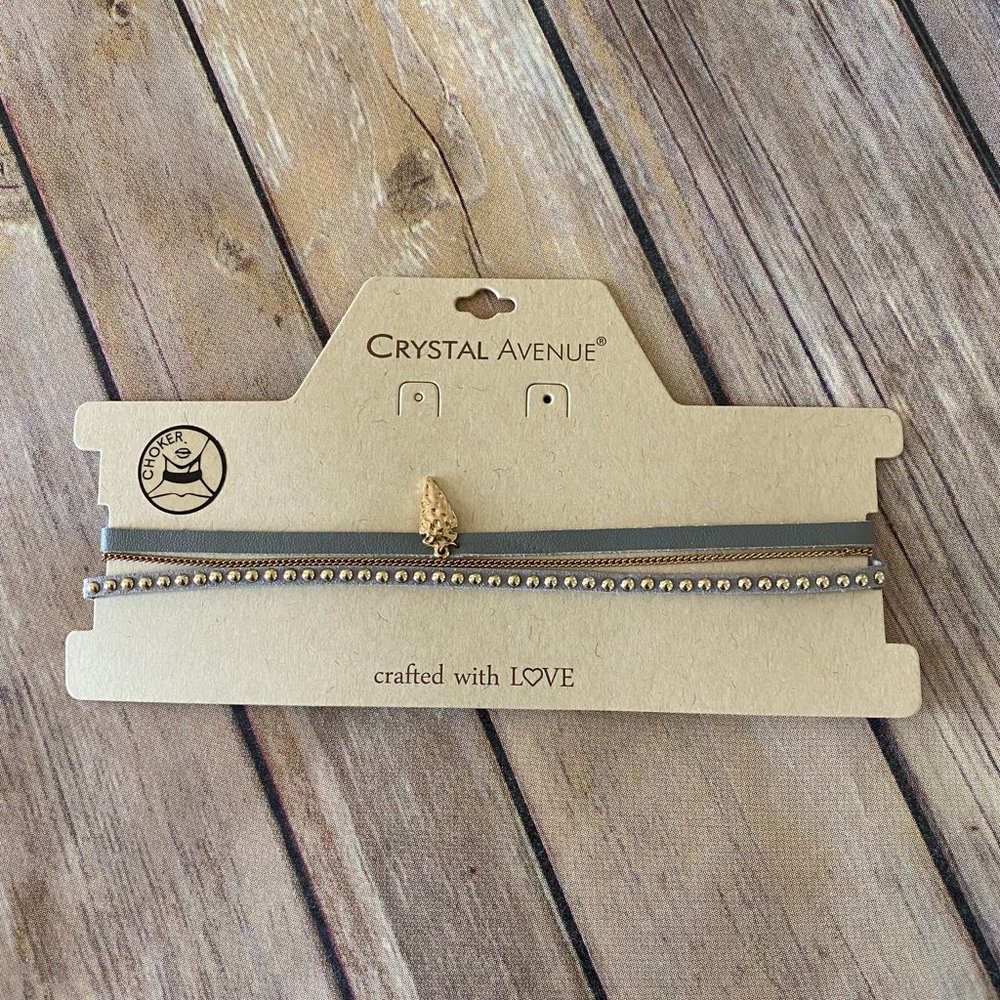 New Women's Crystal Avenue Set of Two Gray Leather Choker Necklace Arrow Charm